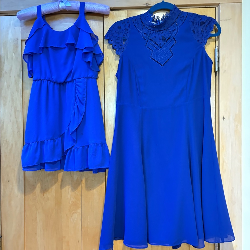 Mom & Me Royal Blue Ruffle & Lace Party Dresses - Set selling together